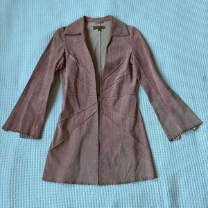 Vintage Arden B Pink Suede 100% Leather Y2K Long Blazer Jacket Size XS